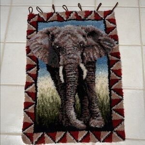 Elephant Tapestry Rug with Red and Brown Accents